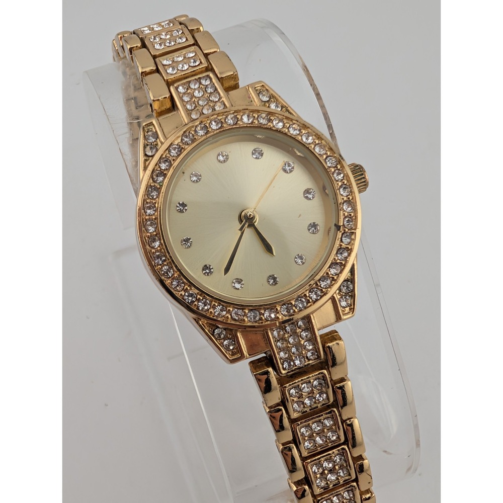 Charter Club Watch Women 24mm Case Gold Rhinstones 6" Band- New Battery